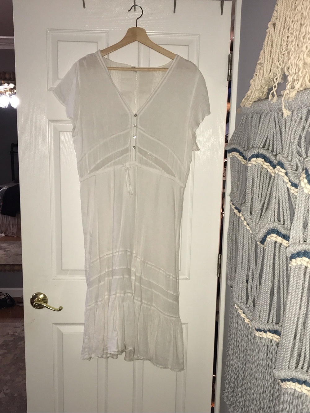 Rails White V-Neck Midi Dress with Drawstring Waist